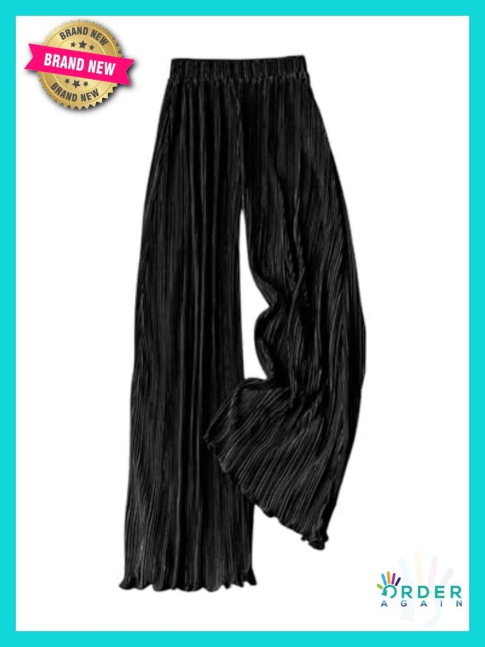 Wide Leg Pleated Palazzo Pants High Rise Stretch Waist 2 Pockets Business